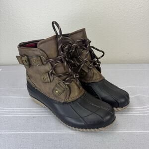 Women’s Maurices Kylie Lace Up Duck Boot Faux Leather Fleece Lined Brown 7